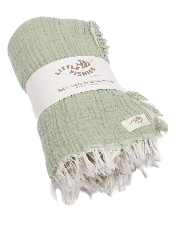 Little Fishies Gauze Receiving Blanket - Sage