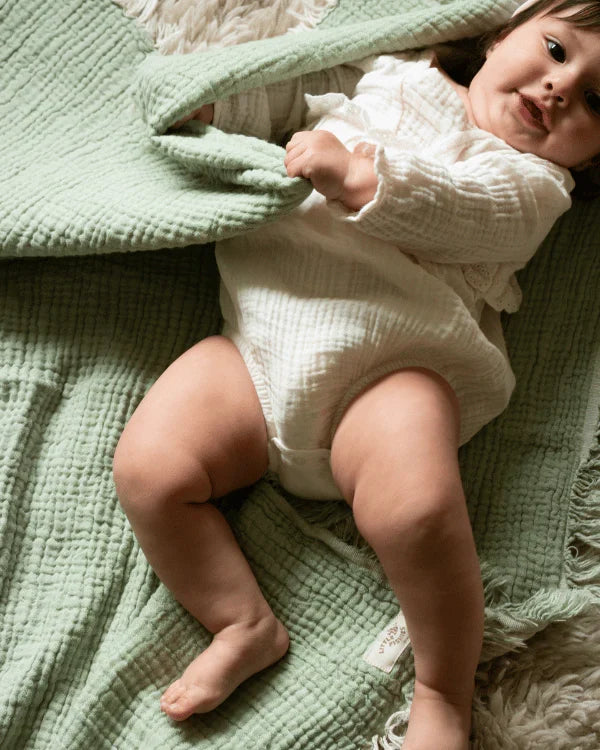 Little Fishies Gauze Receiving Blanket - Sage