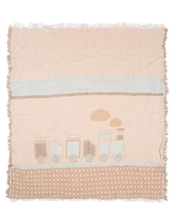 Choo-Choo Train Gauze Receiving Blanket Single with Pouch