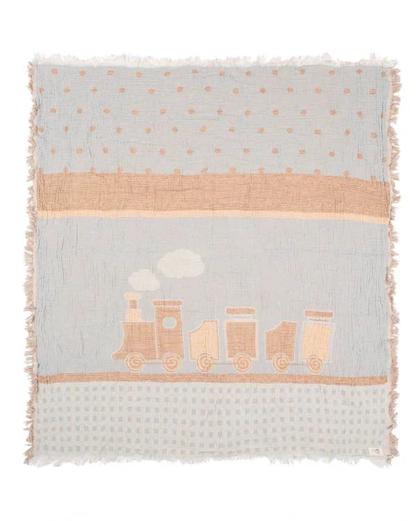 Choo-Choo Train Gauze Receiving Blanket Single with Pouch