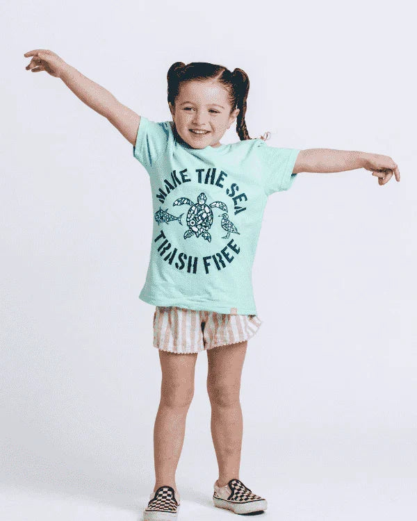 Make The Sea Trash Free Kids Tee - Soft Mint