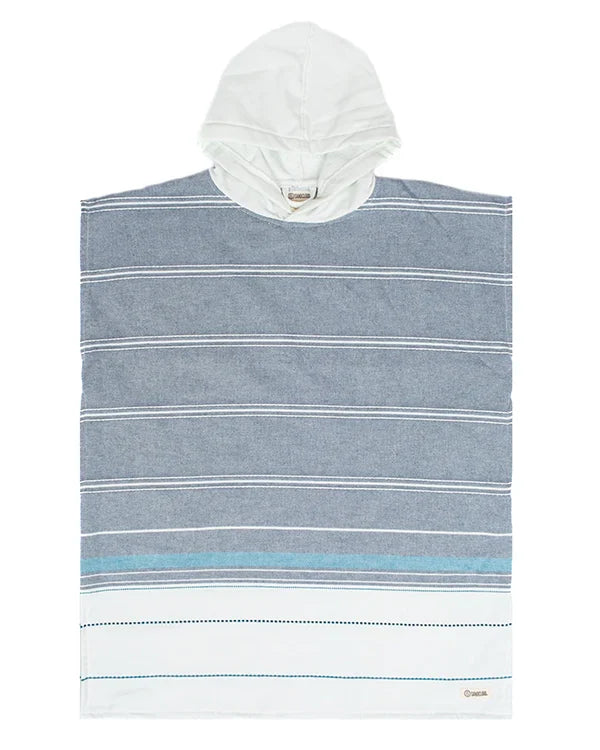 Colorblock Stripe Hooded Poncho Youth - Blue