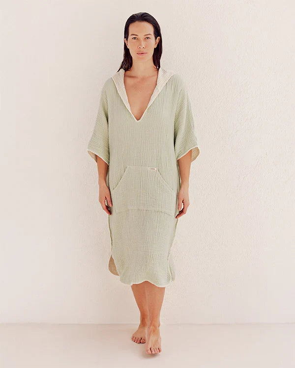 Falta Gauze Hooded Poncho - Sage