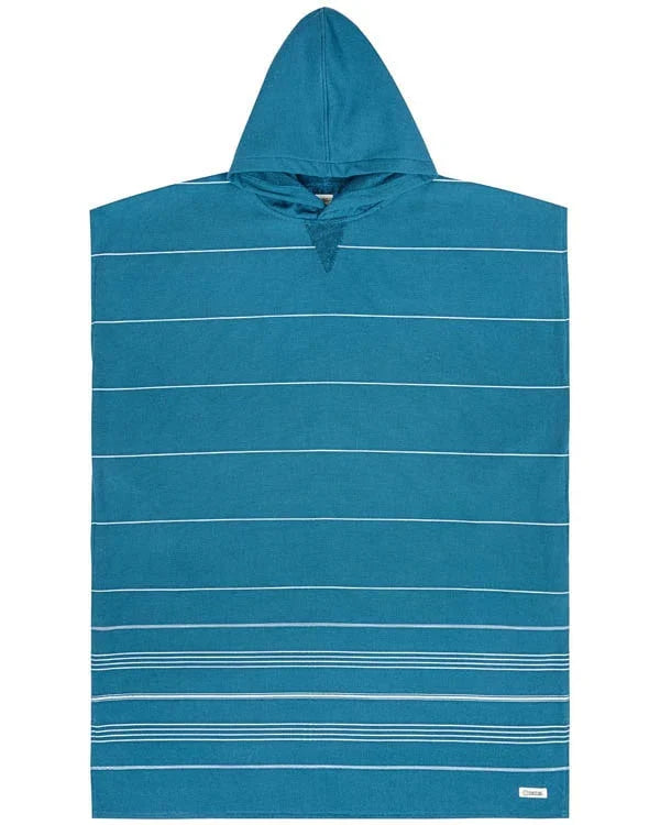 Classic Stripe Hooded Poncho Teal Blue