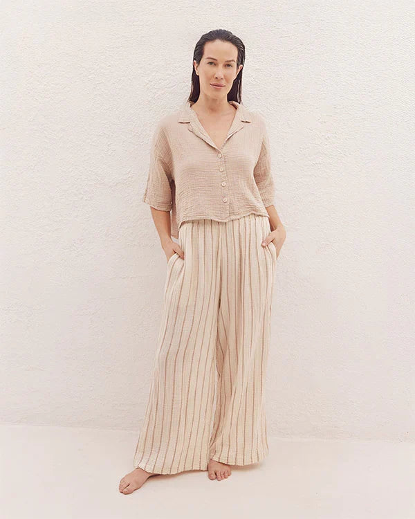 Sagar Gauze Crop Shirt - Pant Set