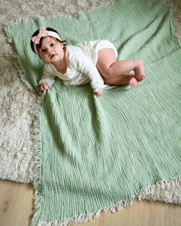 Little Fishies Gauze Receiving Blanket - Sage