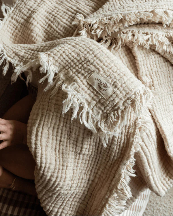 Little Fishies Gauze Receiving Blanket - Beige
