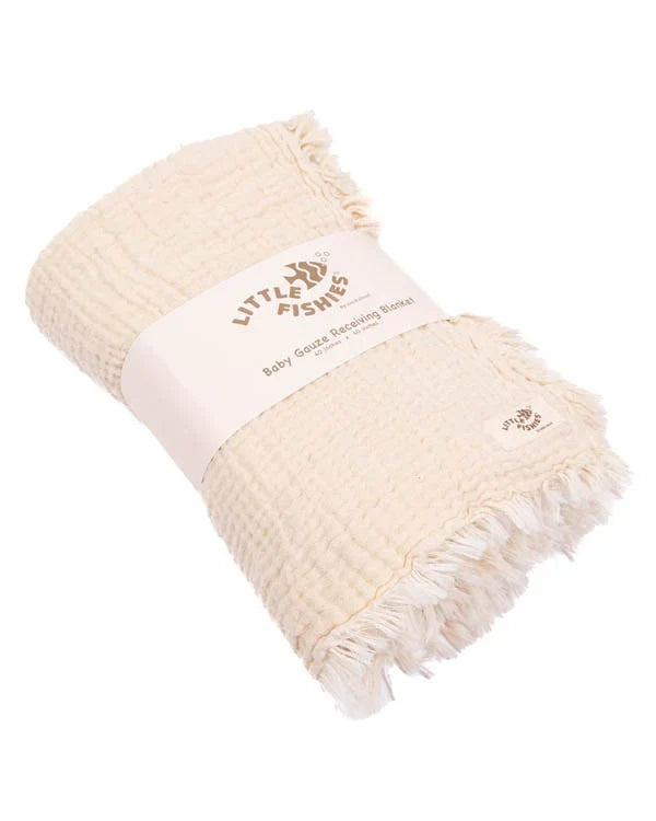 Little Fishies Gauze Receiving Blanket - Natural